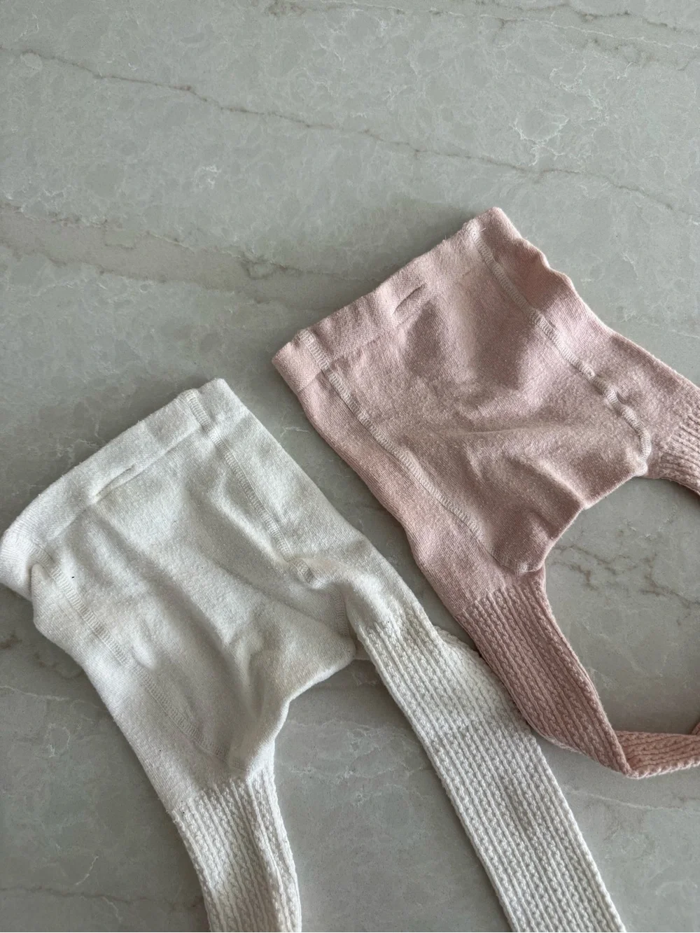 H&M Ribbed Knee-High Tights in Cream and Blush Pink